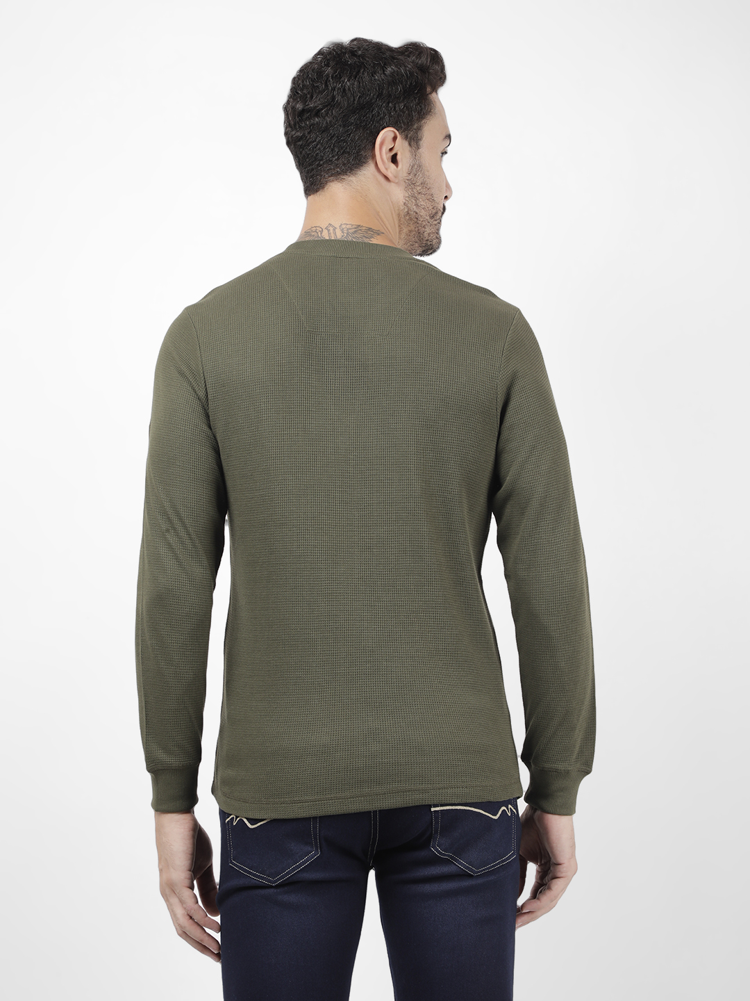 Numero Uno Men Textured Olive T-Shirt